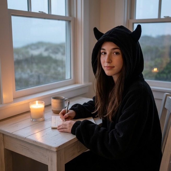Chemise de nuit polaire noire à capuche