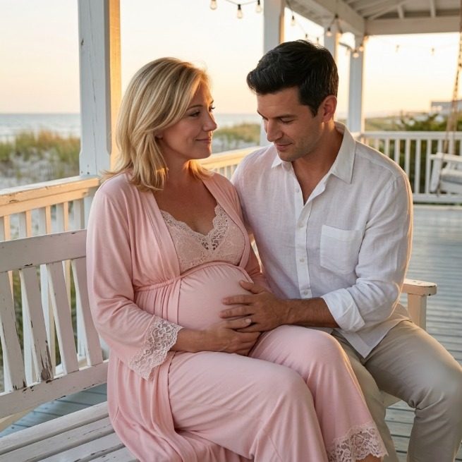 Pink 3-piece lace set (robe, cami, pants)