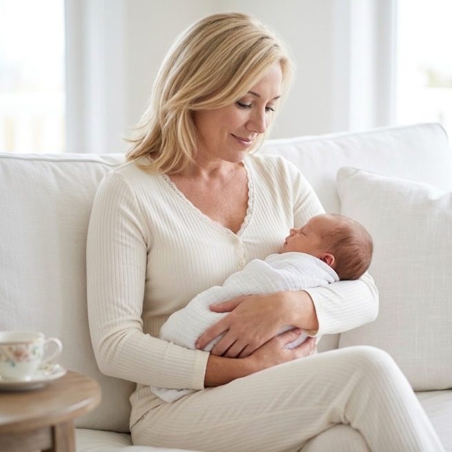 Off-white ribbed nursing set with lace