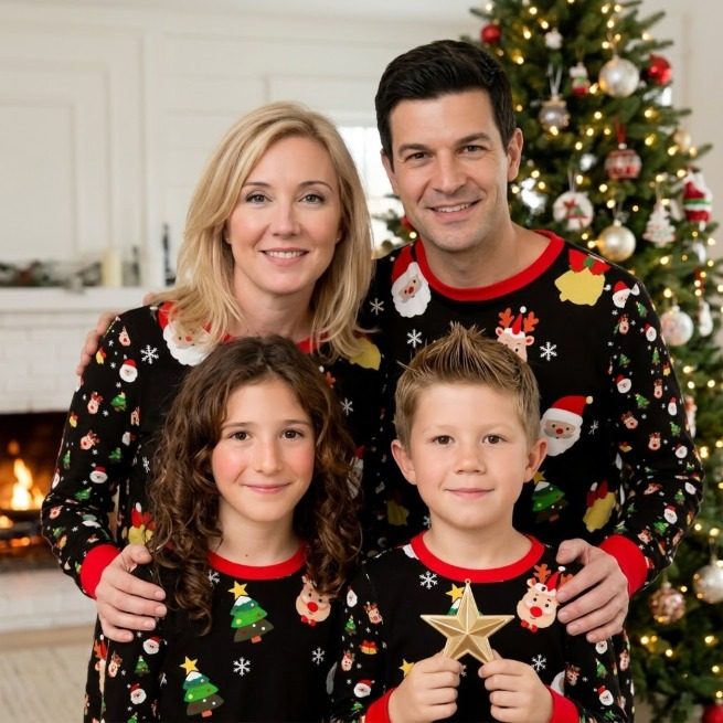 Family matching set – Christmas print on black