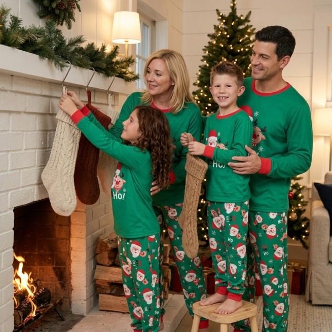 Family matching set – green Santa