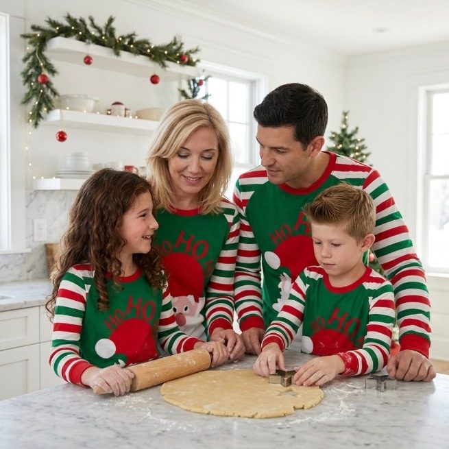 Family matching set – red & green stripes “HO HO HO”
