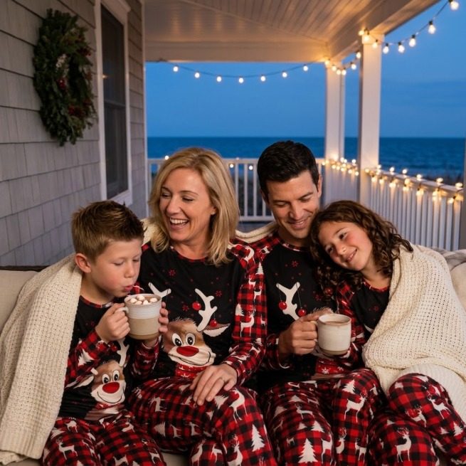 Family matching set – black reindeer & red plaid