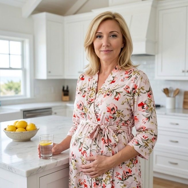 Pink fleur-de-lis maternity kimono