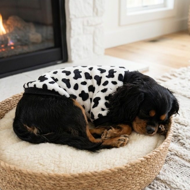 Cow print fleece dog sweater