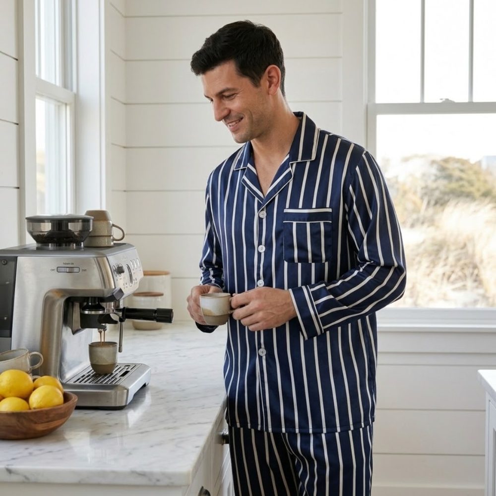 Navy striped satin pajamas