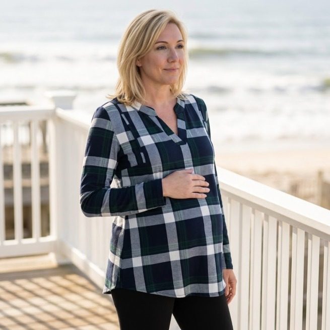 Navy/green tartan maternity & nursing tunic